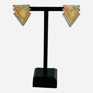 Vintage 80s Pastel Enamel Triple Triangle Pierced Earrings